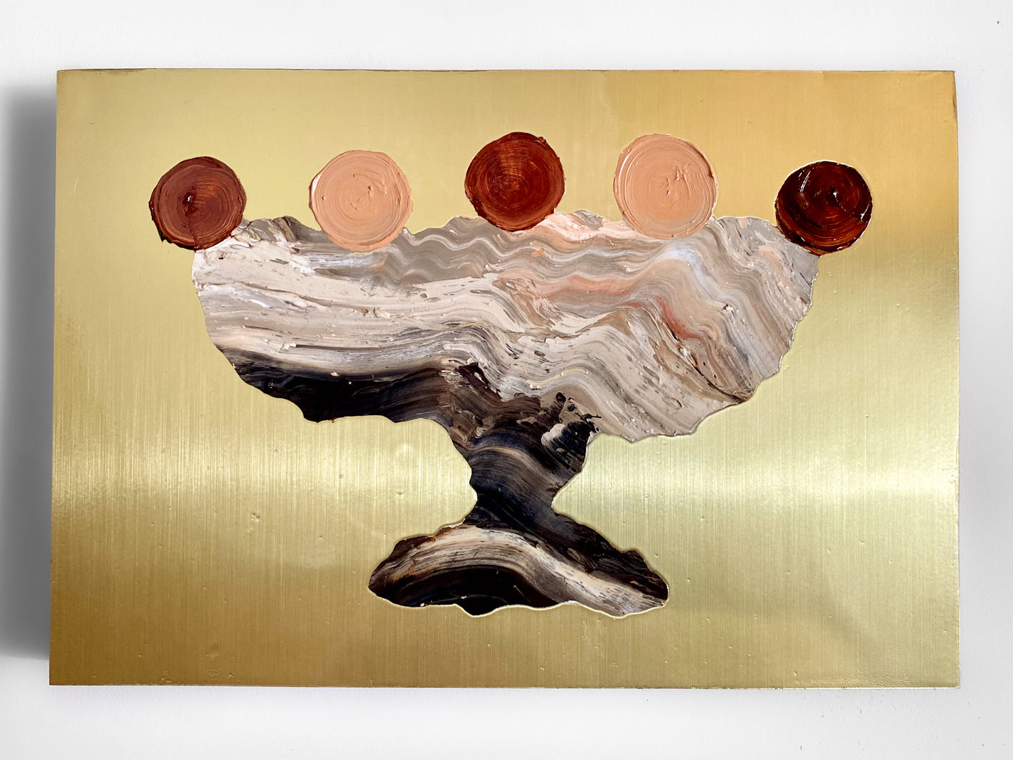 • ORIGINAL OIL PAINTING • 'Contained' Series 2, Vessel #9 [ Brass, Landscape, Vase, Abstract Art, Earthy, Red / Pink ]