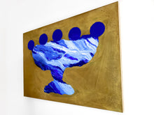 • ORIGINAL OIL PAINTING • 'Contained' Series 2, Vessel #8 [ Brass, Landscape, Vase, Abstract, Colourful Art, Blue ]