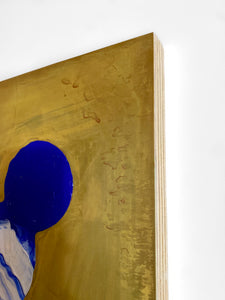 • ORIGINAL OIL PAINTING • 'Contained' Series 2, Vessel #8 [ Brass, Landscape, Vase, Abstract, Colourful Art, Blue ]