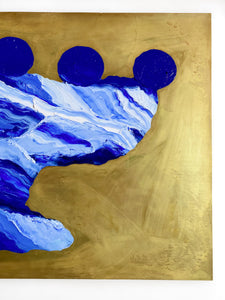 • ORIGINAL OIL PAINTING • 'Contained' Series 2, Vessel #8 [ Brass, Landscape, Vase, Abstract, Colourful Art, Blue ]