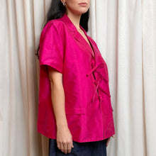 • REIMAGINED • Silk Tie Shirt [ Hot pink, Short Sleeves, Size Small - Large ]
