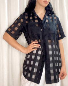 • PRE-LOVED • Alice McCall Checked Shirt [ Black, Organza, Short Sleeved, Size 8 ]