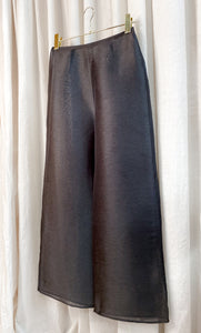 • PRE-LOVED • Linen / Silk Organza Pants [ Black Sheer, Culottes, Wide, High Waisted, Size Extra Small ]