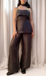 • PRE-LOVED • Linen / Silk Organza Pants [ Black Sheer, Culottes, Wide, High Waisted, Size Extra Small ]