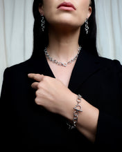 RIPPLE BRACELET [ White Gold Plated, Chunky Textured Chain, Silver Toned ]