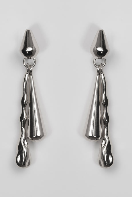 DRIZZLE EARRINGS [ Silver, Rhodium Plated, Teardrop Charms ]
