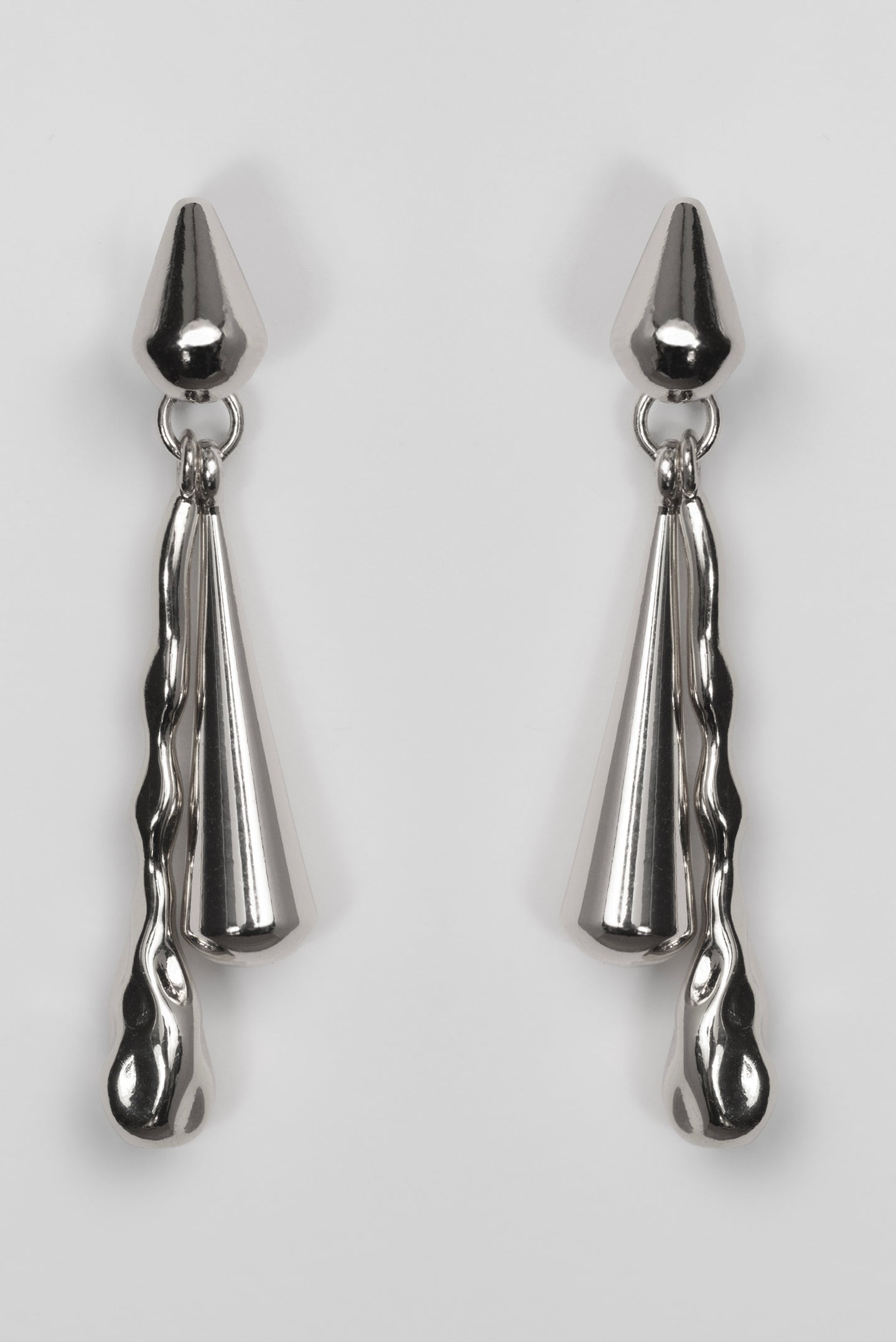 DRIZZLE EARRINGS [ Silver, Rhodium Plated, Teardrop Charms ]