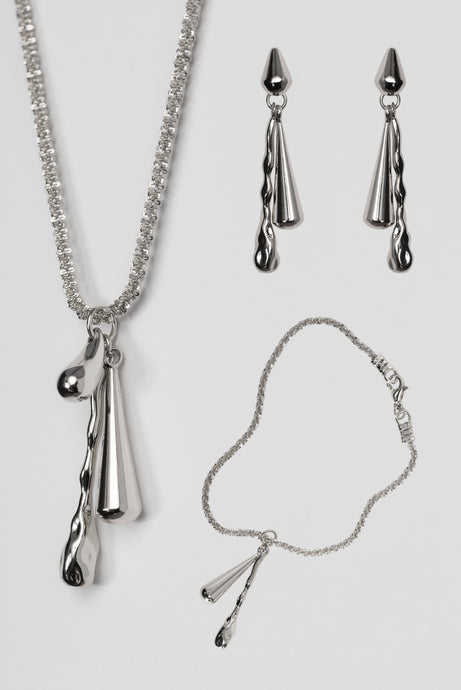 • SAVE 20% • DRIZZLE JEWELLERY SET [ Silver, Rhodium Plated, Teardrop Charms ]