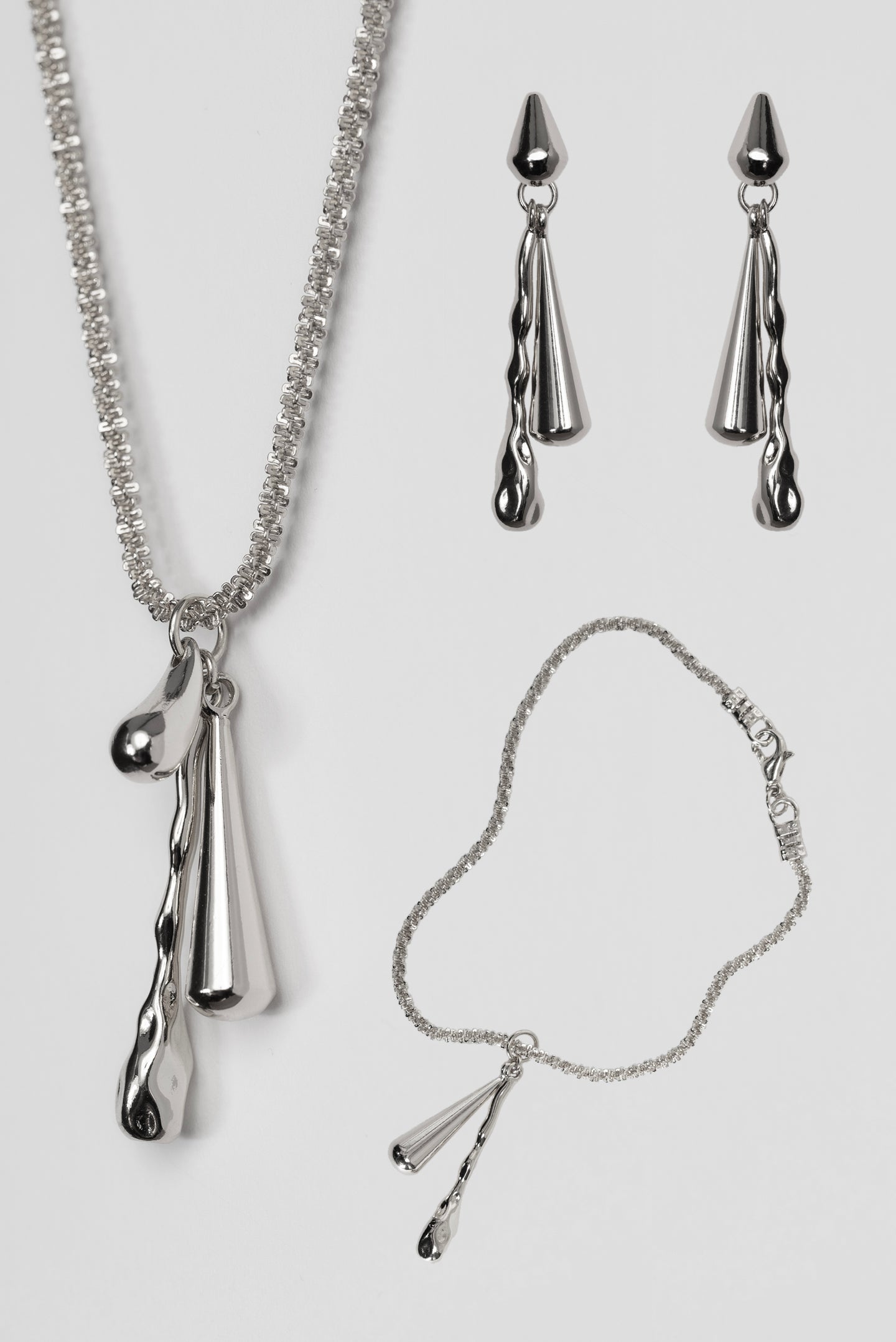 • SAVE 20% • DRIZZLE JEWELLERY SET [ Silver, Rhodium Plated, Teardrop Charms ]