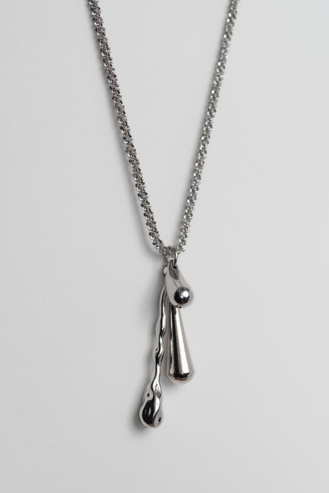 DRIZZLE NECKLACE [ Silver, Rhodium Plated Brass, Teardrop Charms ]