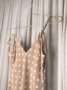 • PRE-LOVED • Handmade Bias Midi Slip Dress [ Spotty, Beige, Ties, Size Extra Small ]