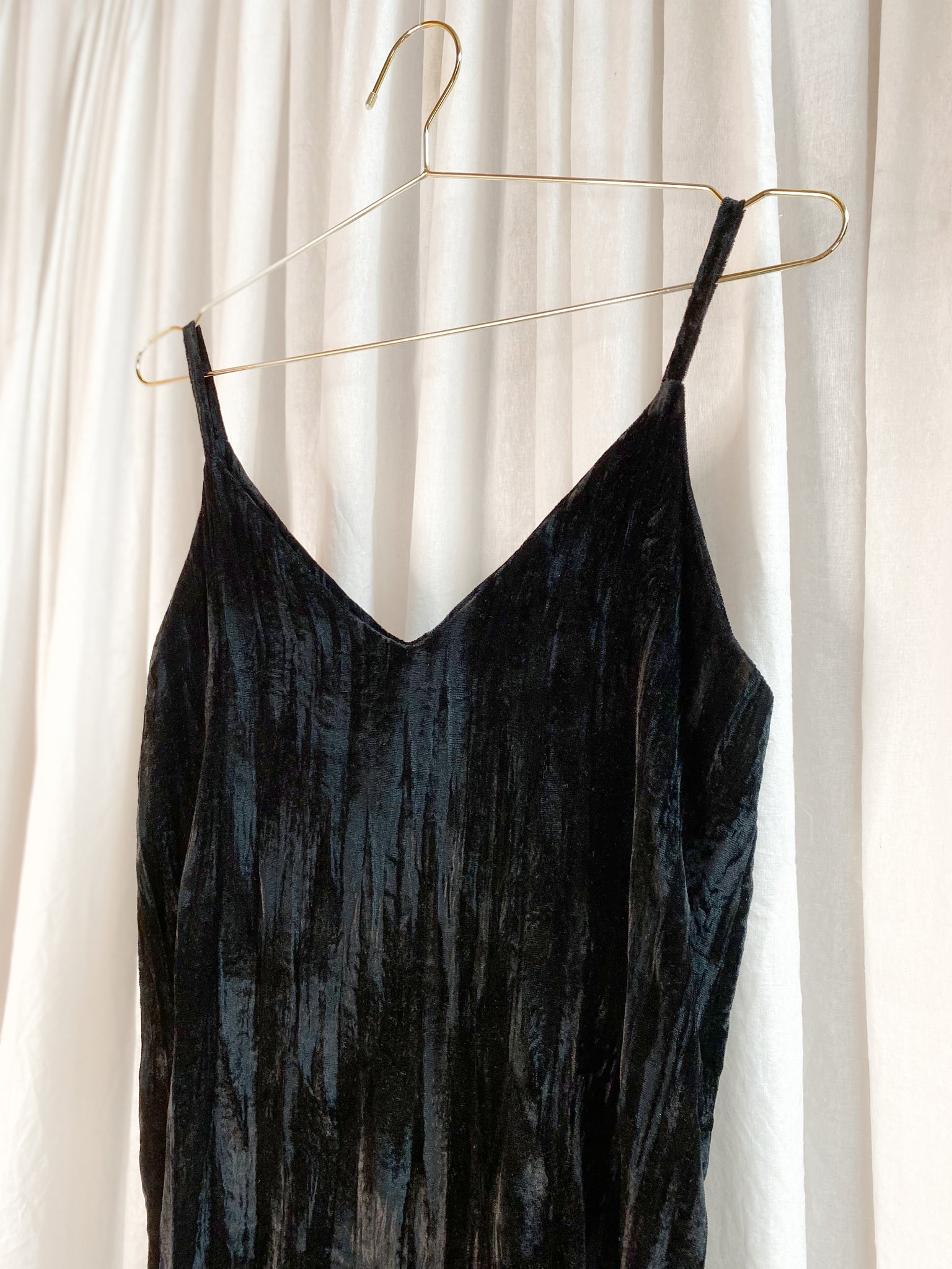PRE-LOVED • Handmade Velvet Maxi Slip Dress [ Black Crinkle, Split