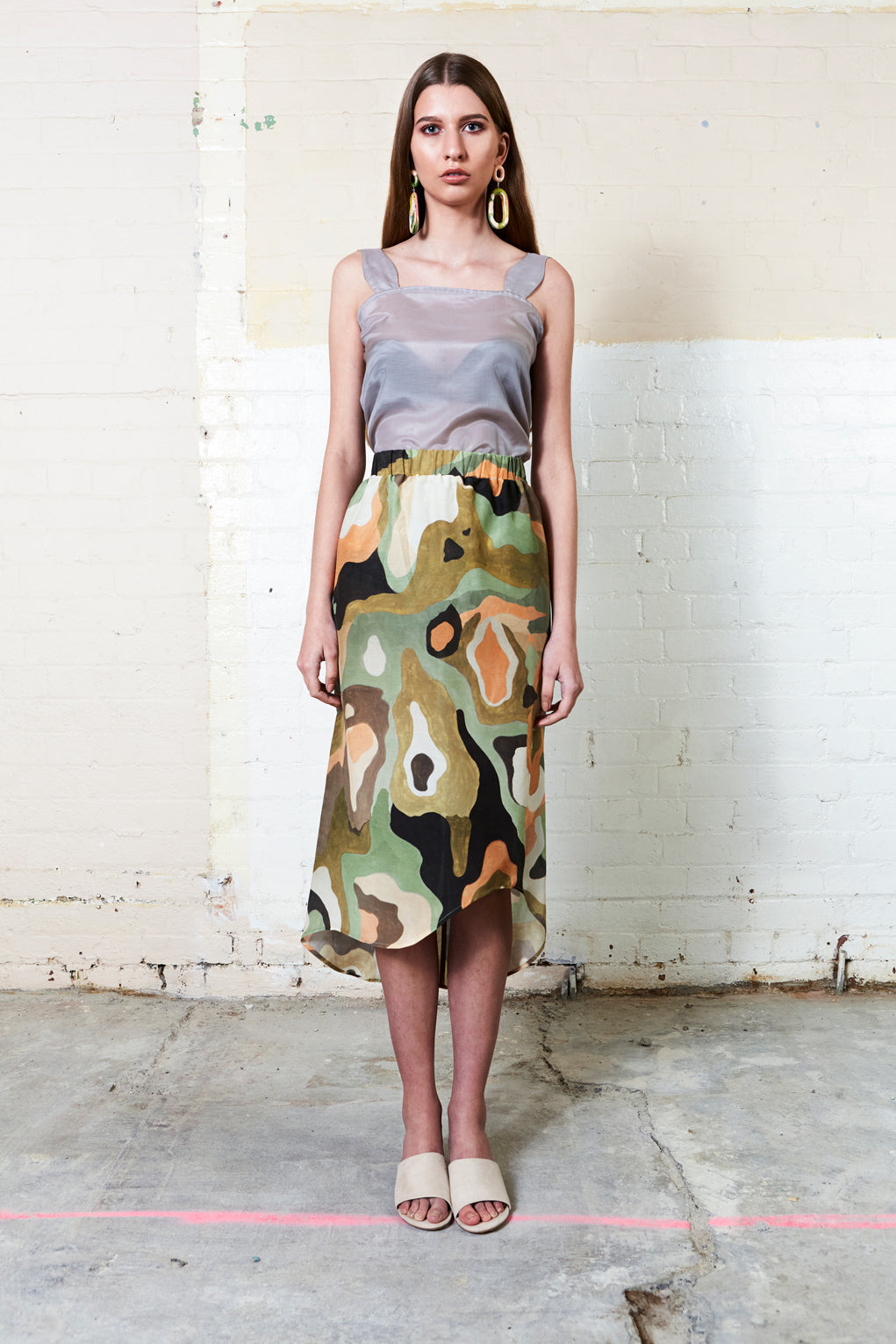 SPOTTED GUM SKIRT [ Printed Painting On Silk Cotton ]
