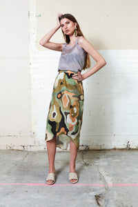 SPOTTED GUM SKIRT [ Printed Painting On Silk Cotton ]