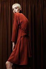 SAFFRON DRESS [ Rust Red, Long Sleeves, Waist Ties ]