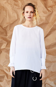 LIMESTONE TOP S/M ~ SECOND [ Textured White, Gathered Long Sleeves ]