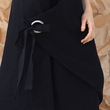 QUARRY DRESS [ Black Linen / Cotton Tie Wrap, Sleeveless, Silver Eyelet ]
