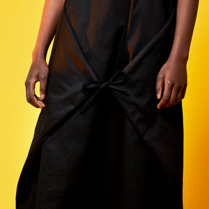 CAST DRESS ~ REVERSIBLE & CONVERTIBLE  [ Black Cotton Sateen, Short Sleeved, Wrap Ties ]