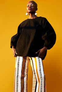 RADIATE CULOTTES [ Yellow / Orange Striped Patterned Cotton Pants ]