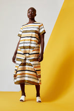 RADIATE DRESS ~ REVERSIBLE & CONVERTIBLE  [ Yellow / Orange Striped Patterned Cotton, Wrap Ties ]