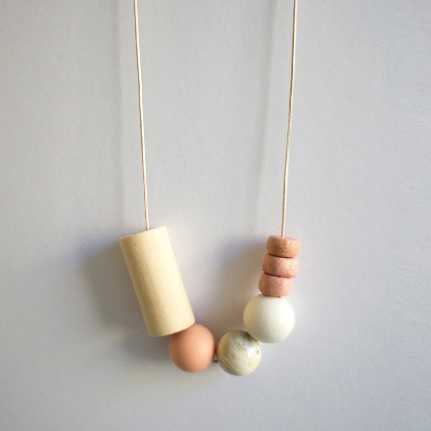 ZERO WASTE NECKLACE 0.2 ~ PINK CLAY [ Wood, Silicon, Marble, Beaded ]