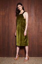 MOSS PINAFORE [ Green Chartreuse Velvet, Sleeveless Dress ]