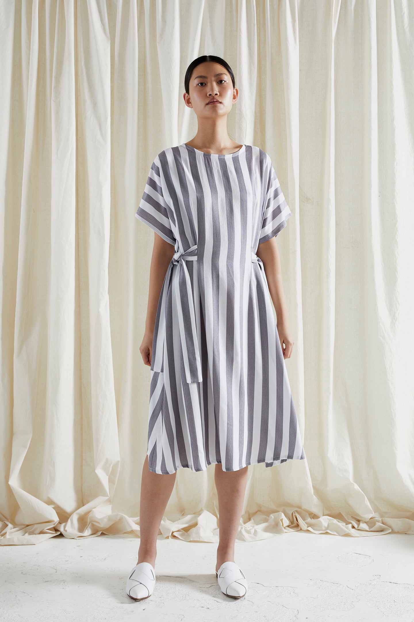 grey white striped dress Derek Lam 10 Crosby Annalisa Striped Shirt Dress