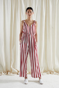 ORIGINAL SIN PANTS ~ POMEGRANATE [ Red & Whited Striped, Wide Leg Drawstring Culottes ]