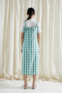 FORBIDDEN FRUIT DRESS ~ REVERSIBLE ~ APPLE [ Green & White Check Gingham Tie Pinafore ]