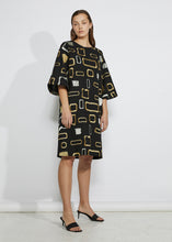 HEAVY METAL DRESS [ Gold, Silver Patterned Embroidery On Black Cotton ]