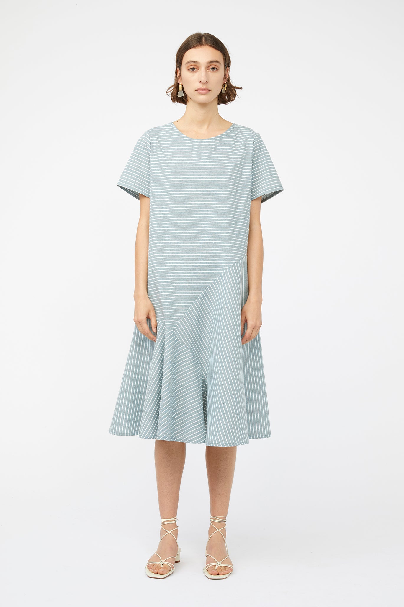 REFRACTION DRESS [ Sage Green & White Stripe Cotton ]