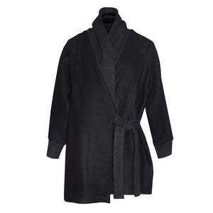 TRUFFLE COAT [ Black Wool Blend, Waist Tie Jacket ]