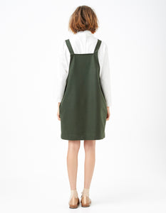 EYELET PINAFORE DRESS ~ OLIVE GREEN [ Wool, Brass Hardware ]