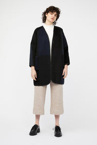 MOSAIC REVERSIBLE COAT ~ NAVY / BLACK [ Quilted Patchwork, Wool, Linen, Cotton ]