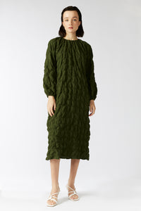 PHILODENDRON DRESS [ Green Cotton, Long Sleeves ]