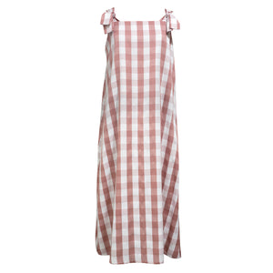 FORBIDDEN FRUIT DRESS ~ REVERSIBLE ~ GRAPEFRUIT [ Pink & White Check Gingham Tie Pinafore ]