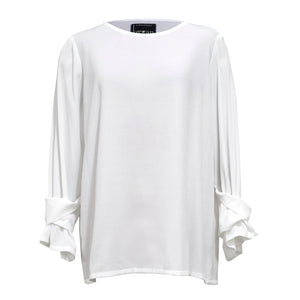 LIMESTONE TOP S/M ~ SECOND [ Textured White, Gathered Long Sleeves ]